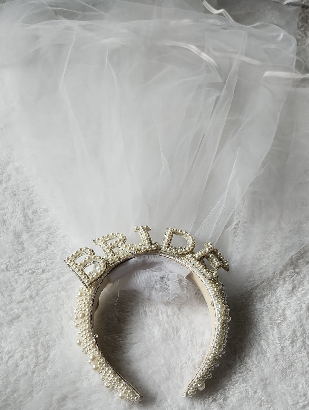 Pearl 'BRIDE' Veil Headband - White